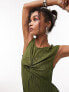 Фото #2 товара Повседневное платье Topshop - Миди-платье из структурного джерси в хаки с перекрученным дизайном спереди