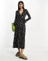 Фото #8 товара ASOS DESIGN long sleeve collared midi wrap dress in black floral ditsy print