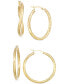 ფოტო #1 პროდუქტის Set of Two Textured Hoop Earrings in 14k Gold Over Silver