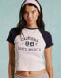 Miss Selfridge California graphic raglan baby tee in cream and navy