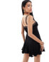 Фото #4 товара Love Triangle lace mini dress with ribbon detail in black and pink