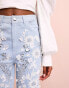 ASOS LUXE white jewel embellished flared jeans in mid wash blue