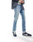 Фото #4 товара ASOS DESIGN stretch slim jeans with abrasions in vintage blue wash