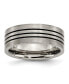 Titanium Satin Black Enamel Striped Flat Wedding Band Ring