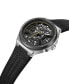 ფოტო #2 პროდუქტის Men's Automatic Black Genuine Leather Watch 43.5mm