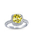 ფოტო #1 პროდუქტის 3CT CZ Yellow Cubic Zirconia Halo Solitaire Square Radiant Cushion Cut Engagement Ring For Women Sterling Silver 1MM Thin Band