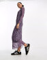 Noisy May mesh exposed seam maxi dress in purple ditsy