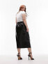Фото #2 товара Topshop Curve leather seamed midi skirt in black