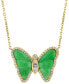 Фото #3 товара EFFY Collection eFFY® Dyed Jade & Diamond (1/4 ct. t.w.) Butterfly 18" Pendant Necklace in 14k Gold