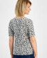 ფოტო #2 პროდუქტის Petite Printed Boat Neck Elbow-Sleeve Top, Created for Macy's