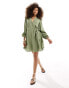 Фото #2 товара Vila v neck tie waist mini dress in green