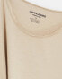 Jack & Jones Essentials longline scoop hem raw edge t-shirt in beige XXL - Chest 120cm - фото #4