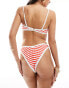 Miss Selfridge thin stripe with contrast binding V front bikini bottom in red stripe