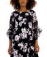 Women's Floral-Print Flutter-Sleeve Swing Dress