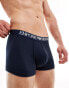 Emporio Armani Bodywear 2 pack ribbed cotton trunks in navy and white