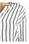 LCW Vision Çizgili Uzun Kollu Oversize Kadın Saten Gömlek Gömlek