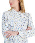 Petite Dot Print Band Collar Long-Sleeve Top