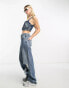 Фото #6 товара Stradivarius STR denim crop top with lace up side in washed blue