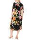 ფოტო #2 პროდუქტის Plus Size Printed V-Neck Belted Short-Sleeve Midi Dress