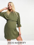 Фото #2 товара ASOS DESIGN Maternity nursing drawstring waist mini dress in khaki