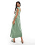 ASOS DESIGN seamed maxi tennis dress with capped sleeve in khaki