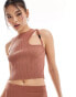 Фото #1 товара ASOS DESIGN knitted one shoulder cut out top in brown co-ord