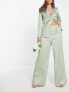 Extro & Vert Bridesmaid pleated satin wide leg trousers with heart jewel button co-ord