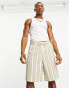 Фото #4 товара ASOS DESIGN skater textured shorts in longer length in tan stripe