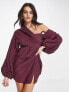 Фото #1 товара ASOS DESIGN off shoulder drape mini dress with balloon sleeve in wine