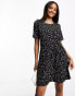 JDY exclusive mini smock dress in mono heart print