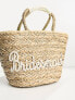 Фото #2 товара South Beach bridesmaid embroidered straw bucket bag in beige