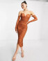 Фото #2 товара Rare London ruched midi dress with gloves in cinnamon