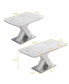 White marble dining table with X-shaped metal legs