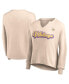 ფოტო #1 პროდუქტის Women's Tan Distressed Minnesota Vikings Go For It Notch Neck Waffle Knit Lightweight Long Sleeve T-shirt