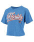 Фото #1 товара Women's Royal Distressed Florida Gators Team Script Harlow Vintage-Like Waist Length T-shirt