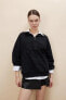 Фото #1 товара Oversize Fit Yarım Fermuarlı Baskılı Kalın Kumaş Yıkamalı Sweatshirt