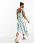 New Look tie shoulder midi dress in blue and pink polka dot