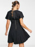 Closet London wrap front pleated mini skater dress in black