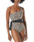 Фото #1 товара Vince Camuto 300599 Printed One-Shoulder Wrap Tie One-Piece Swimsuit Size 4