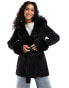 River Island belted faux fur short jacket in black Черный, 34 - фото #1