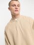 ASOS DESIGN oversized half zip baseball sweatshirt in beige pique