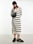 Фото #1 товара Only knitted v neck maxi dress in cream and black stripe