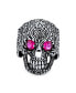 ფოტო #3 პროდუქტის Large Men's Punk Rocker Biker Halloween Devil Demon Gothic Caribbean Pirate Red CZ Eyes Skull Head Signet Ring For Men Oxidized Sterling Silver