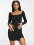 Daisy Street square neck fitted jersey mini dress in black