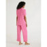 Фото #2 товара 2Pcs Joyspun Women Knit Short Sleeve Notch Collar Top & Capri Pajama Set XL Pink