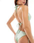 Vero Moda mix and match wide halterneck bikini top in green tie dye