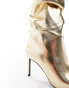 Stradivarius metallic knee high stiletto boot in gold