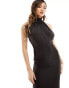 Flounce London high neck maxi satin column dress in black 44 - фото #4