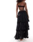 Фото #2 товара Miss Selfridge premium beach tiered lace maxi skirt in black