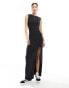 Фото #2 товара Weekday Ira boatneck maxi dress with tie split side in black